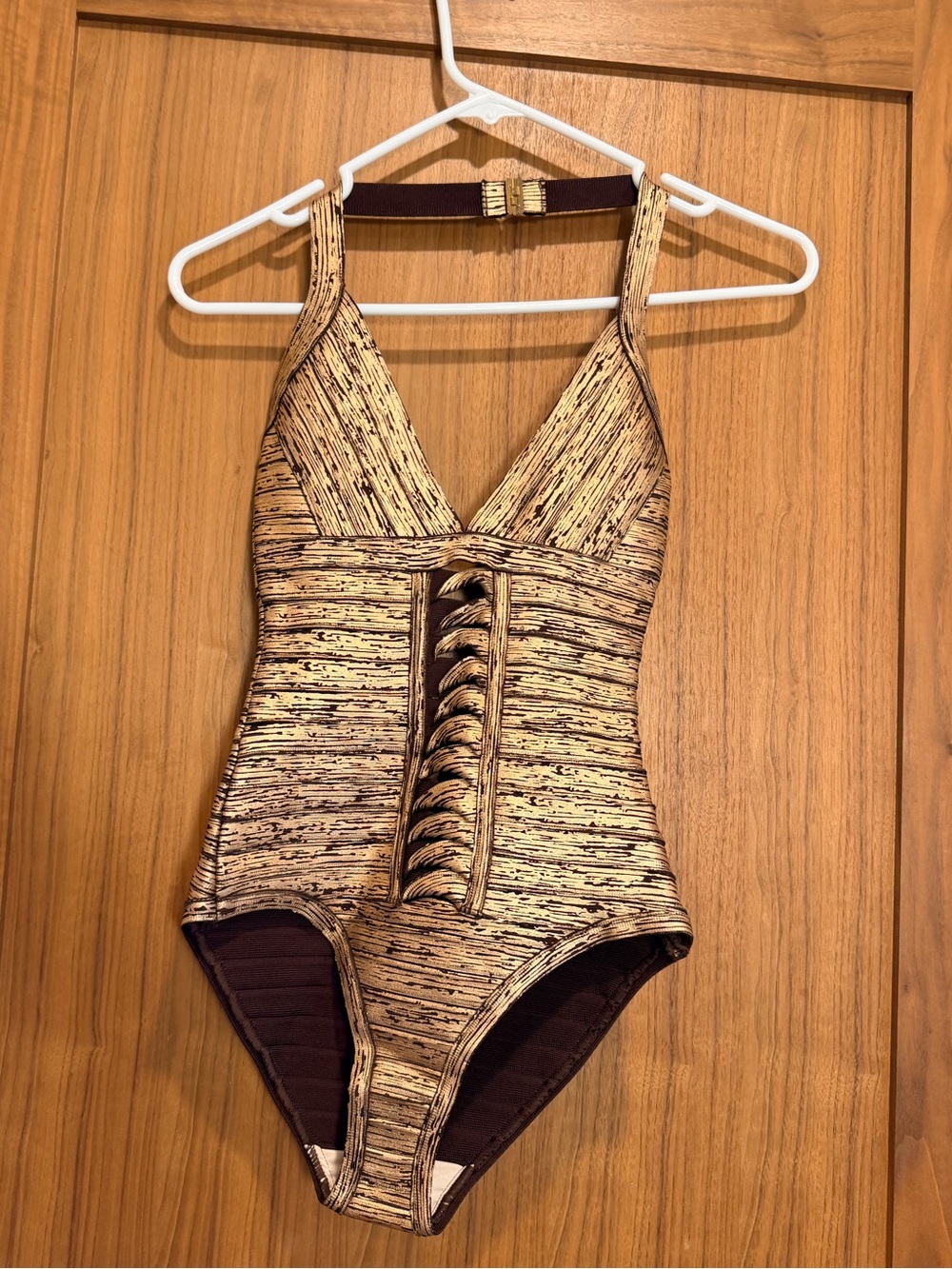Missguided Gold and Brown V-Neck Bodysuit